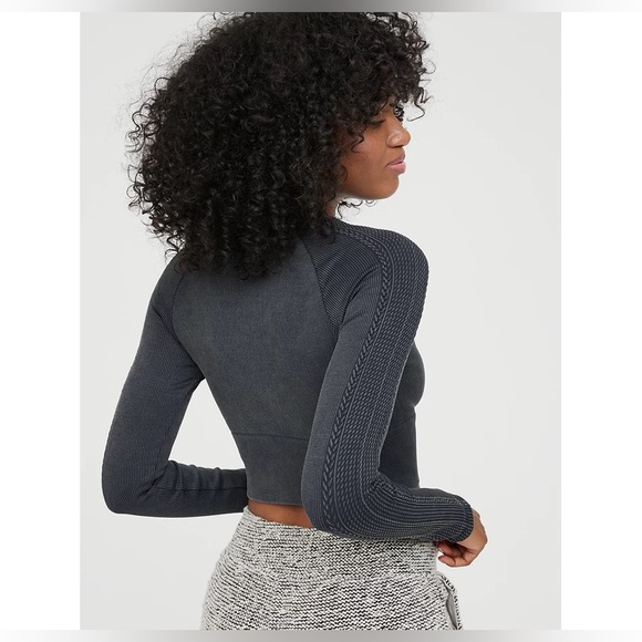 OFFLINE by Aerie Women's Crop Top with Cable Knit Detailed Sleeves - Picture 4 of 16